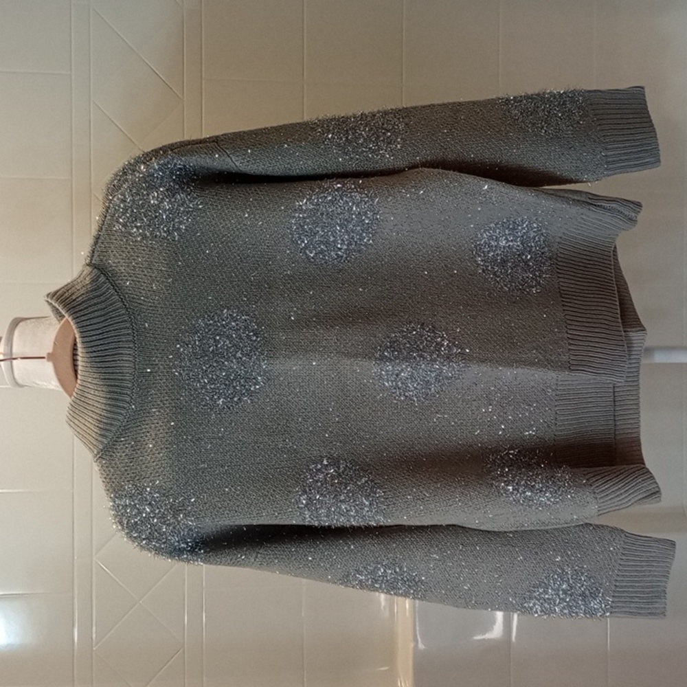 Trucloth Women's Grey Polkadot Tinsel Knit Sweater